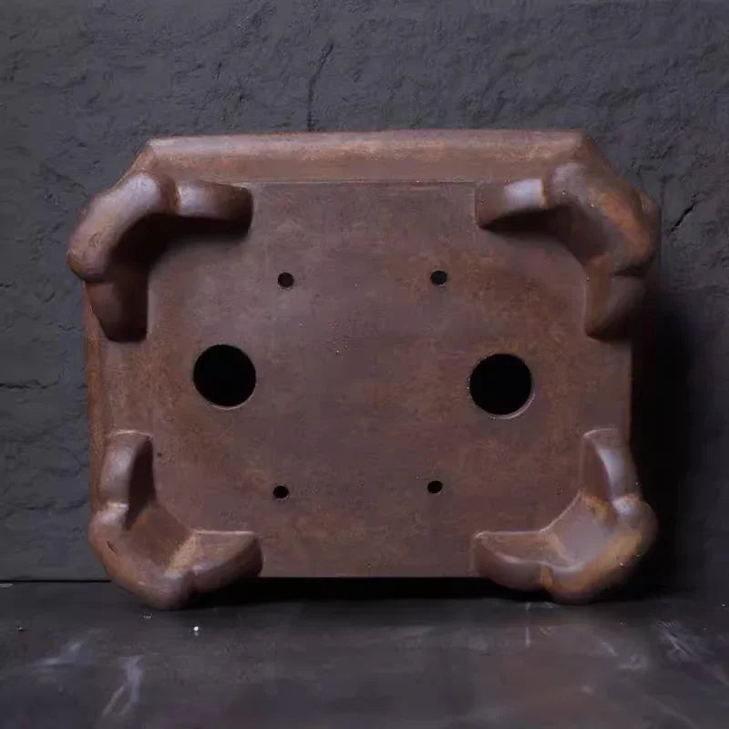 16.7 inch (42.5cm) Large Premium Rectangle Bonsai Pot w Ornate Cloud Feet Bottom View