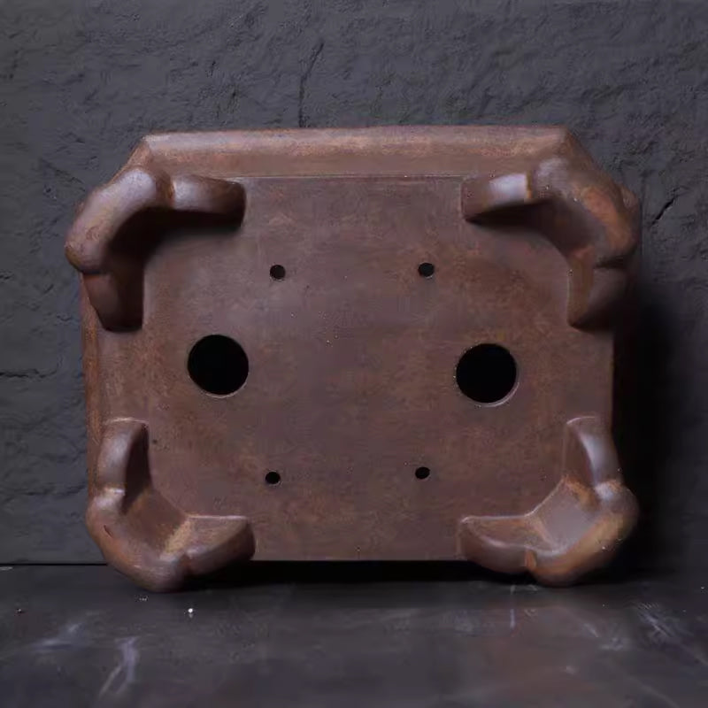 16.7 inch (42.5cm) Large Premium Rectangle Bonsai Pot w Ornate Cloud Feet Bottom View