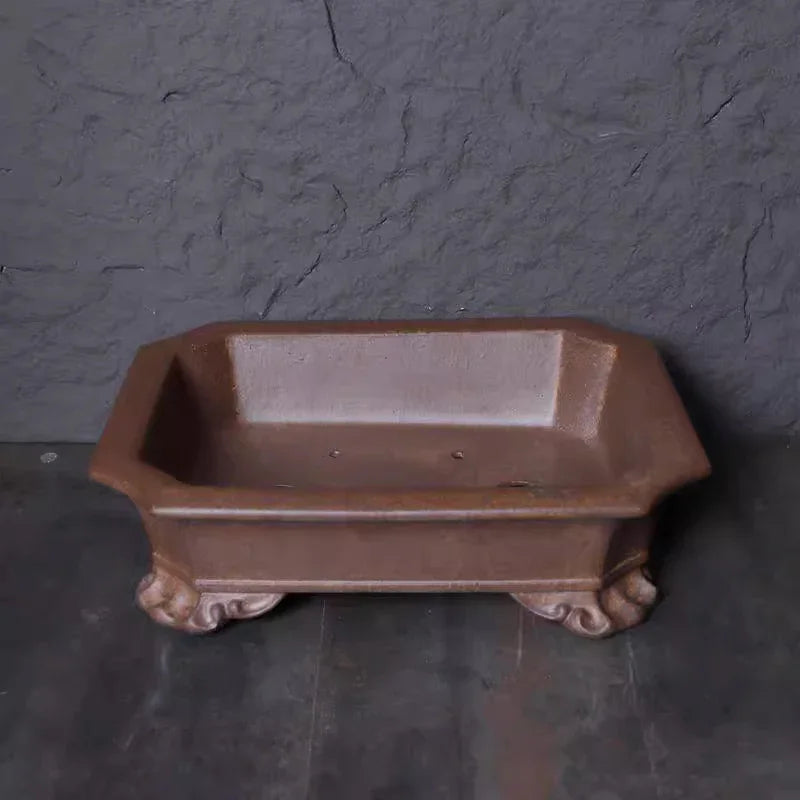 16.7 inch (42.5cm) Large Premium Rectangle Bonsai Pot w Ornate Cloud Feet Top View
