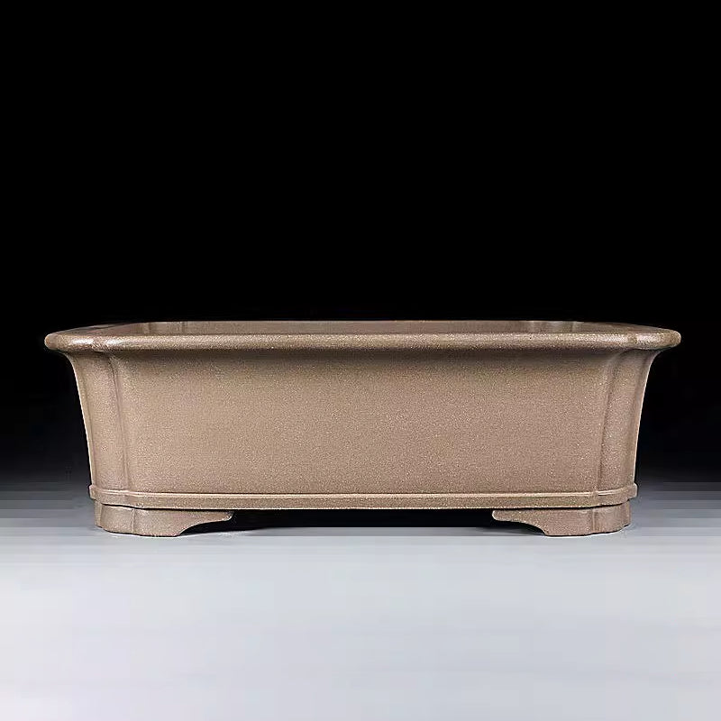 16.7 inch (42.5cm) Large Rectangular Scalloped Corner Beige Unglazed Bonsai Pot