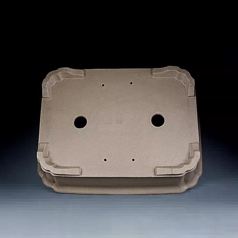 16.7 inch (42.5cm) Large Rectangular Scalloped Corner Beige Unglazed Bonsai Pot Bottom View