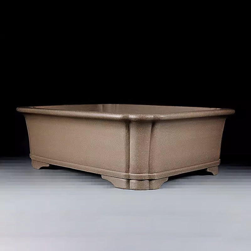 16.7 inch (42.5cm) Large Rectangular Scalloped Corner Beige Unglazed Bonsai Pot Corner View