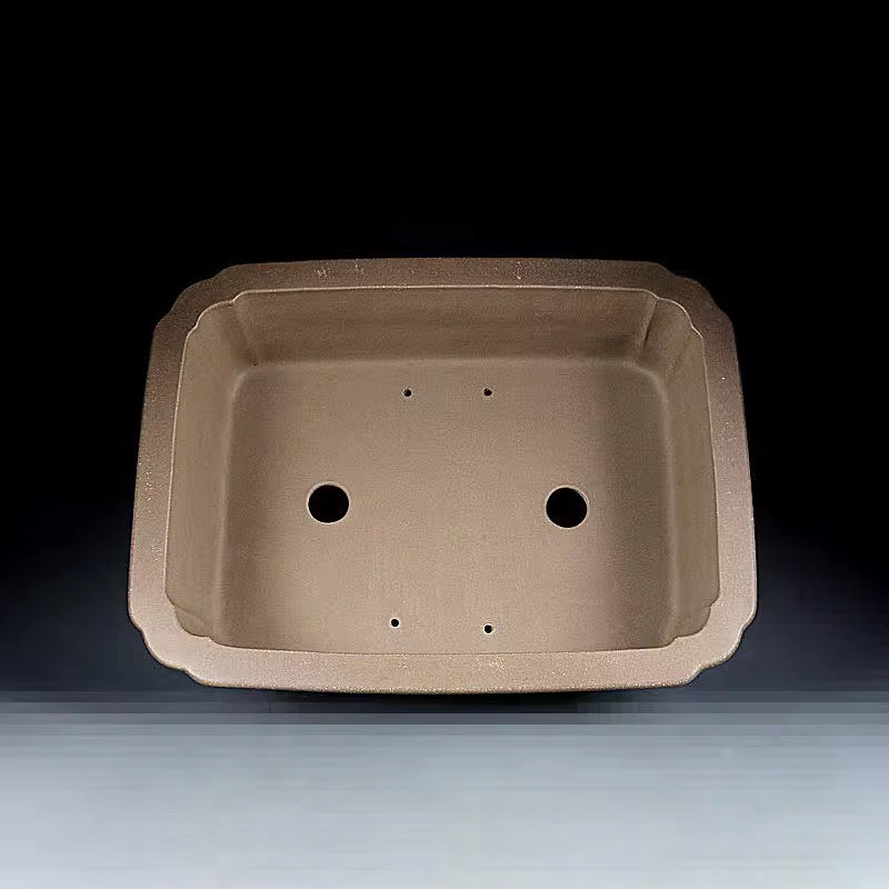 16.7 inch (42.5cm) Large Rectangular Scalloped Corner Beige Unglazed Bonsai Pot Inner View
