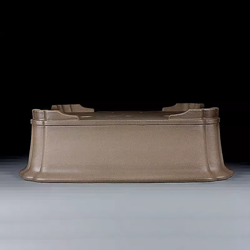 16.7 inch (42.5cm) Large Rectangular Scalloped Corner Beige Unglazed Bonsai Pot Upside Down View
