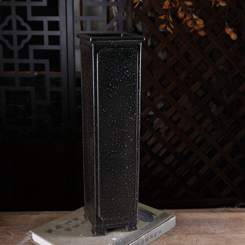 16.9" (43cm) Extra-Deep Square Red Speckled Glaze Cascade Bonsai Pots Black