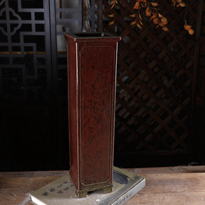 16.9" (43cm) Extra-Deep Square Red Speckled Glaze Cascade Bonsai Pots Red