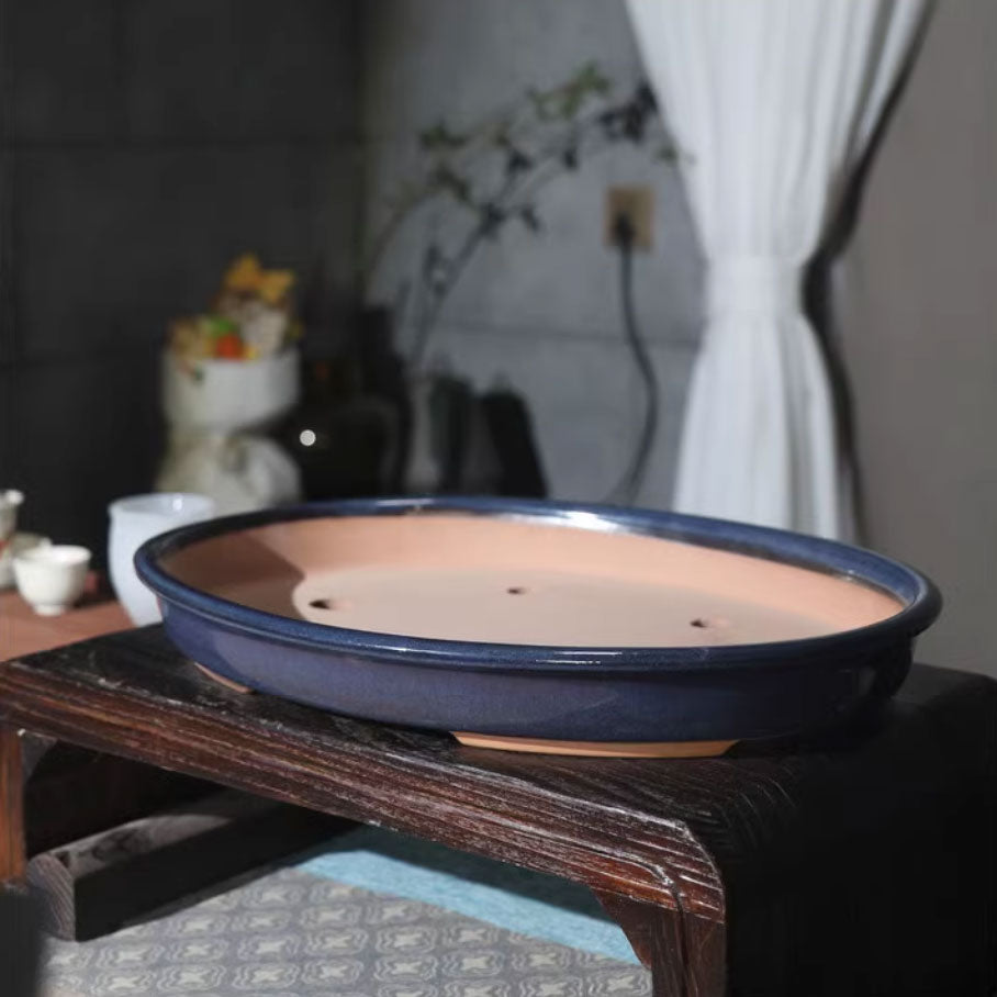 16.9" (43cm) Large Glazed Oval Classic Bonsai Forest Pot Inner View