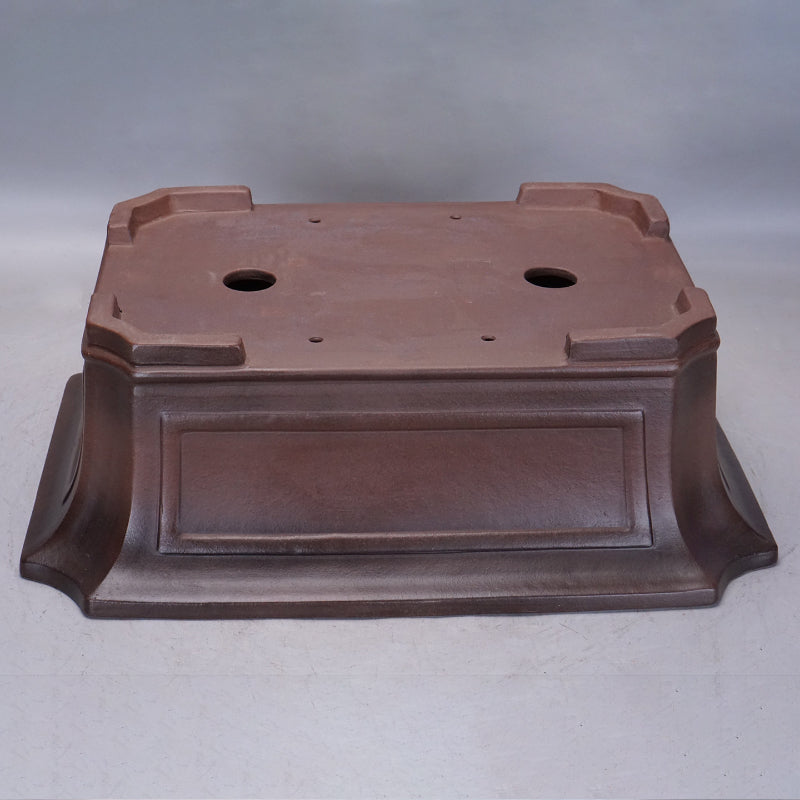 16.9 Inch (43 cm) Large Corner-Cut Flared Rectangular Unglazed Extra Deep Bonsai Pot Bottom View