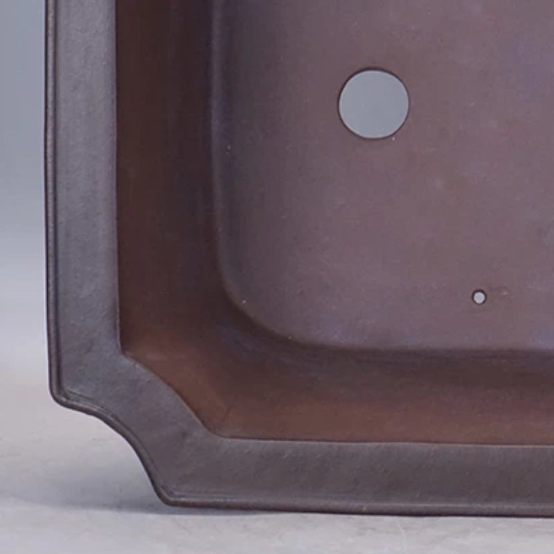 16.9 Inch (43 cm) Large Corner-Cut Flared Rectangular Unglazed Extra Deep Bonsai Pot Corner Close View