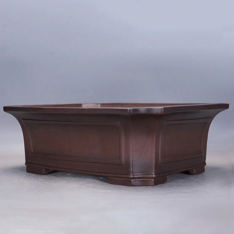 16.9 Inch (43 cm) Large Corner-Cut Flared Rectangular Unglazed Extra Deep Bonsai Pot Corner View
