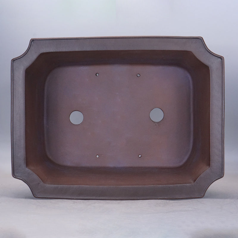 16.9 Inch (43 cm) Large Corner-Cut Flared Rectangular Unglazed Extra Deep Bonsai Pot Inner View