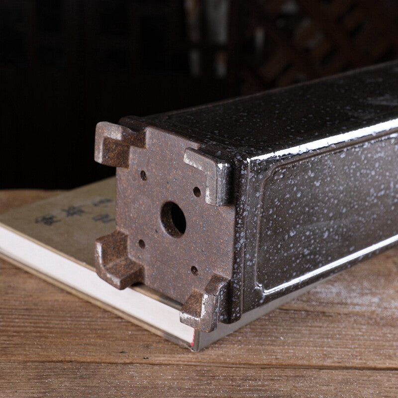 16.9 inch (43cm) Extra-Deep Square Red Speckled Glaze Cascade Bonsai Pots Bottom Shot