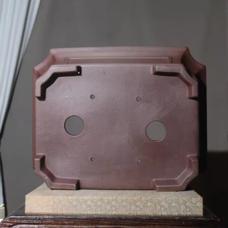 16.9 inch (43cm) Large Corner-Cut Rectangular Unglazed Extra Deep Bonsai Pot Bottom View
