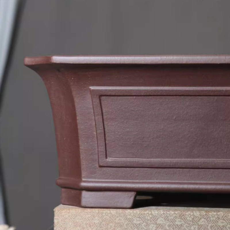 16.9 inch (43cm) Large Corner-Cut Rectangular Unglazed Extra Deep Bonsai Pot Close Shot