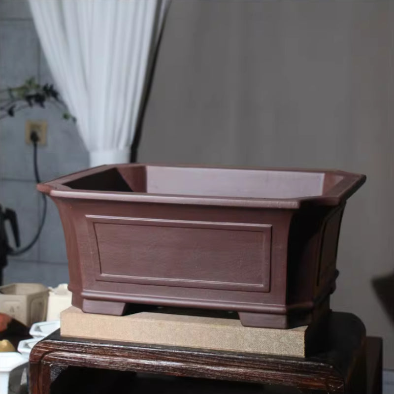 16.9 inch (43cm) Large Corner-Cut Rectangular Unglazed Extra Deep Bonsai Pot Corner View