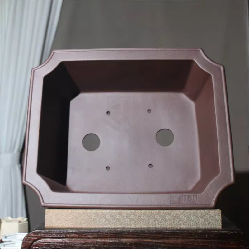 16.9 inch (43cm) Large Corner-Cut Rectangular Unglazed Extra Deep Bonsai Pot Inner View