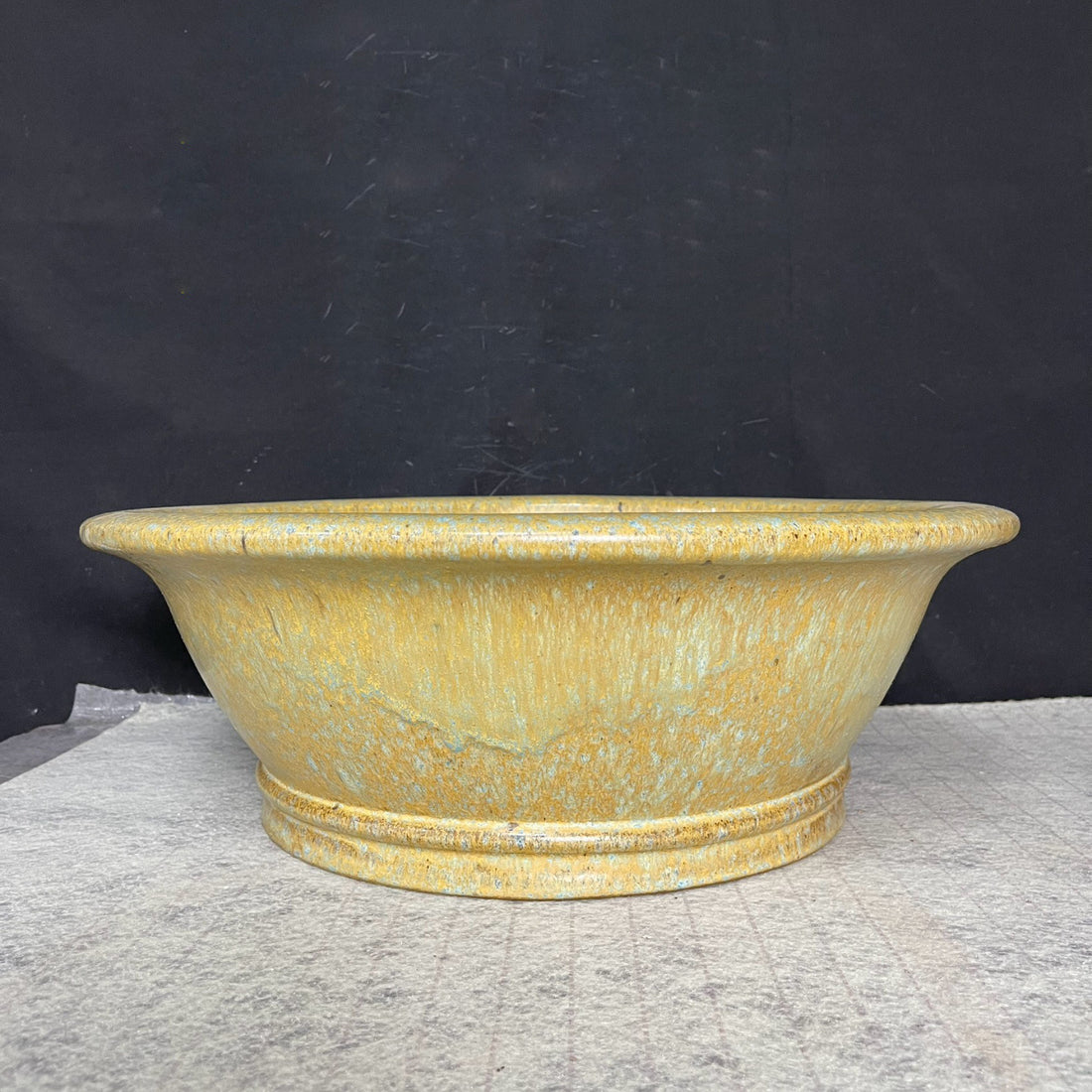 16.9 inch (43cm) Large Flared Deep Round Yellow Multi-Tone Glazed Semi Cascade Bonsai Pot