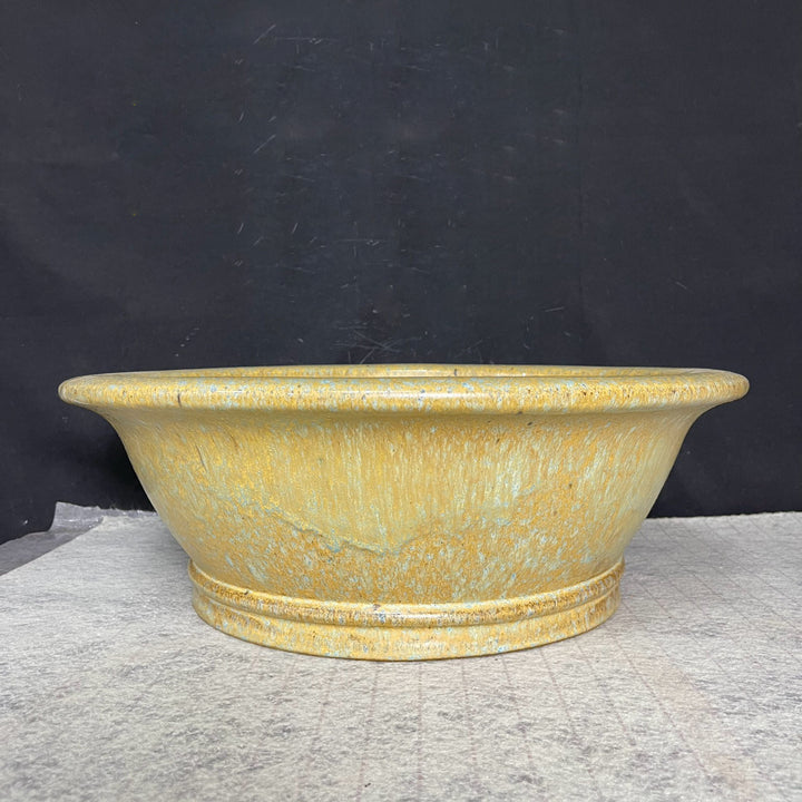 16.9 inch (43cm) Large Flared Deep Round Yellow Multi-Tone Glazed Semi Cascade Bonsai Pot