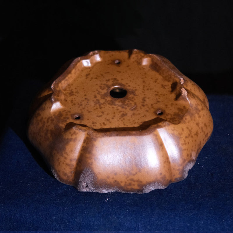 16.9 inch (43cm) Large Lotus-Form Unglazed Bonsai Pot with Eroded Stone-Like Texture Bottom View