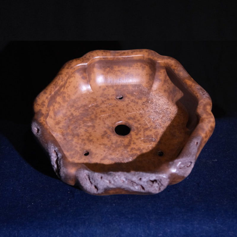 16.9 inch (43cm) Large Lotus-Form Unglazed Bonsai Pot with Eroded Stone-Like Texture Inner View