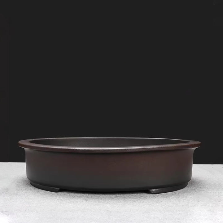 16.9 inch (43cm) Large Oval Brown-Black Gradient Antique Style Unglazed Bonsai Pot