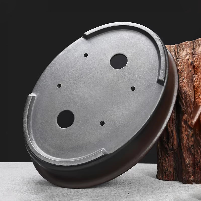 16.9 inch (43cm) Large Oval Brown-Black Gradient Antique Style Unglazed Bonsai Pot Bottom View