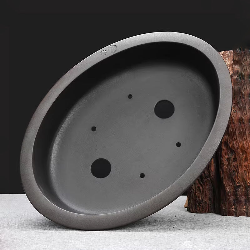 16.9 inch (43cm) Large Oval Brown-Black Gradient Antique Style Unglazed Bonsai Pot Inner View