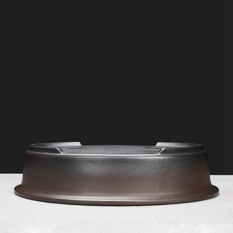 16.9 inch (43cm) Large Oval Brown-Black Gradient Antique Style Unglazed Bonsai Pot Upside Down View
