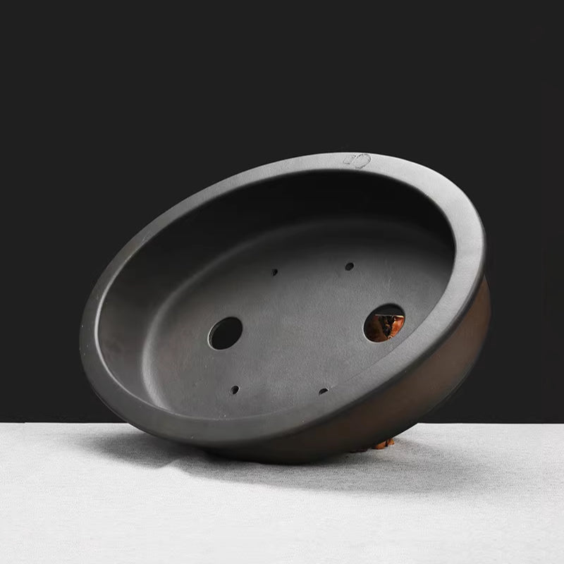 16.9 inch (43cm) Large Oval Dual Tone Antique Style Unglazed Bonsai Pot Inner View