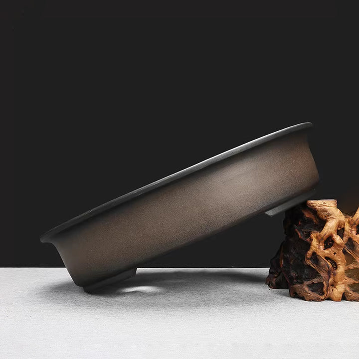 16.9 inch (43cm) Large Oval Dual Tone Antique Style Unglazed Bonsai Pot Side View