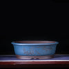 16.9 inch (43cm) Large Oval Unglazed Bonsai Pots w Landscape Art Blue Color