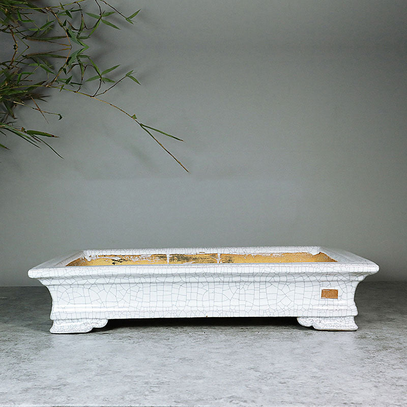 16.9 inch (43cm) Large Rectangular Cracked Glaze Shallow Classic Bonsai Pots White Color