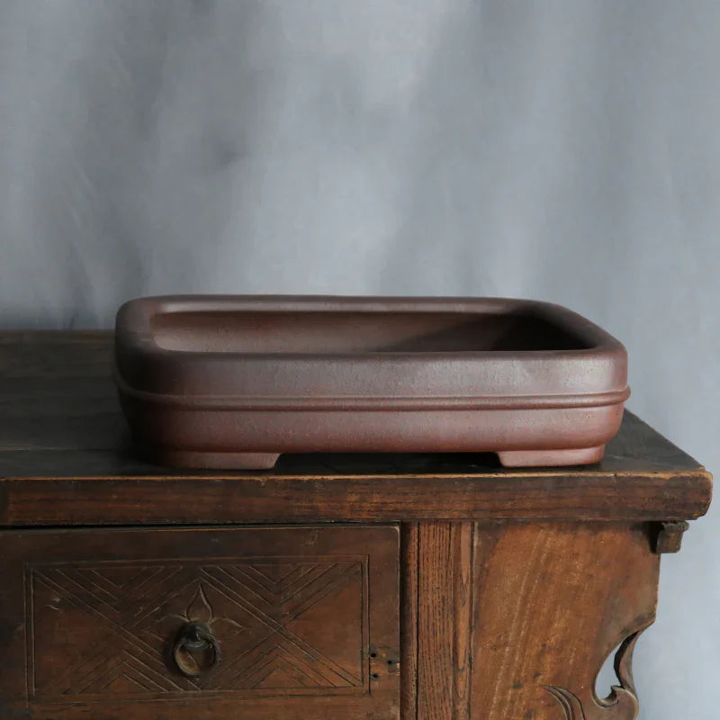 16.9 inch (43cm) Large Rectangular Firewood Fired Speckled Finish Bonsai Pot