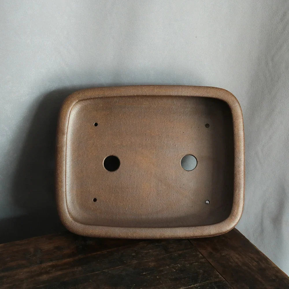 16.9 inch (43cm) Large Rectangular Firewood Fired Speckled Finish Bonsai Pot Inner View