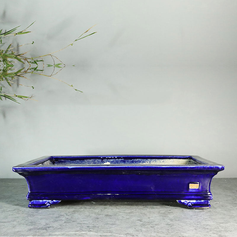 16.9 inch (43cm) Large Rectangular Glazed Shallow Traditional Bonsai Pots Blue Color