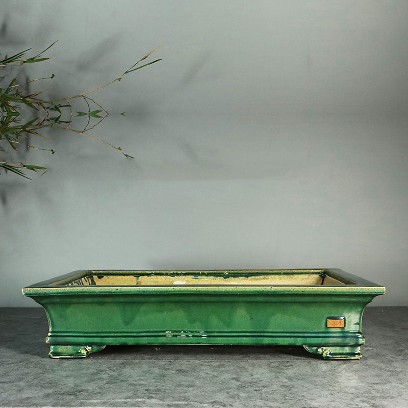 16.9 inch (43cm) Large Rectangular Glazed Shallow Traditional Bonsai Pots Green Color
