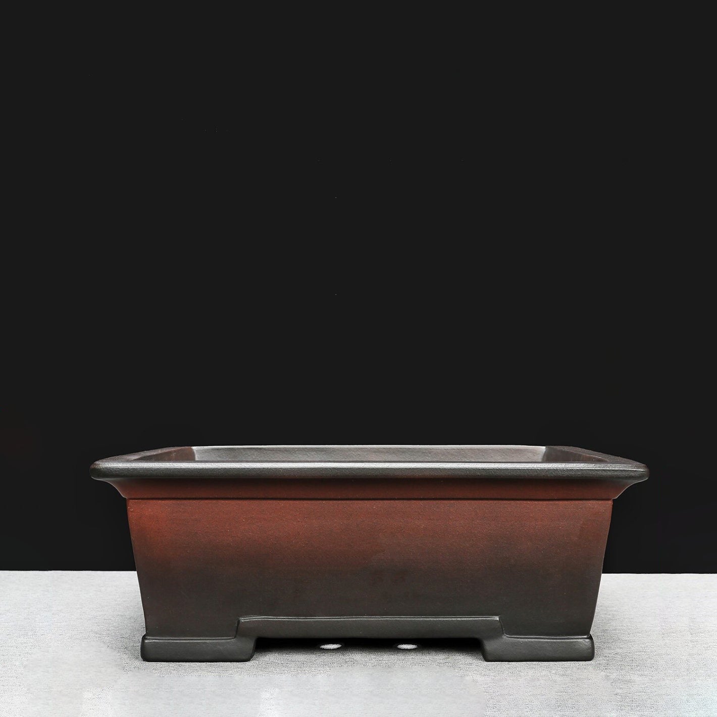 16.9 inch (43cm) Large Rectangular Red-Black Gradient Bonsai Pot w Stepped Block Feet