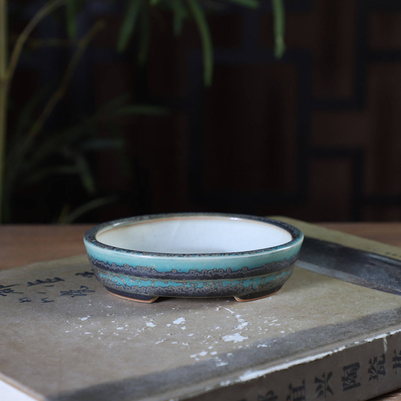 4.2" (10.8cm) Extra Small Oval Shallow Multi-Tone Glazed Mame Bonsai Pots