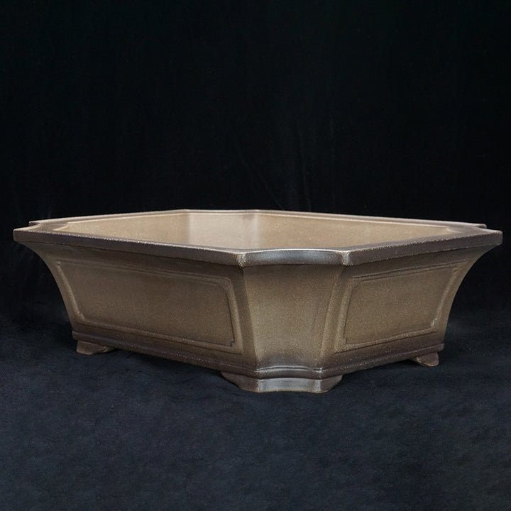 16 inch (41cm) Large Rectangular Premium Flared Corner-Cut Dual Tone Bonsai Pot Corner View