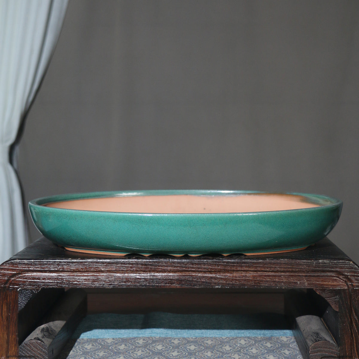 17.3" (44cm) Large Glazed Oval Classic Green Bonsai Forest Pot