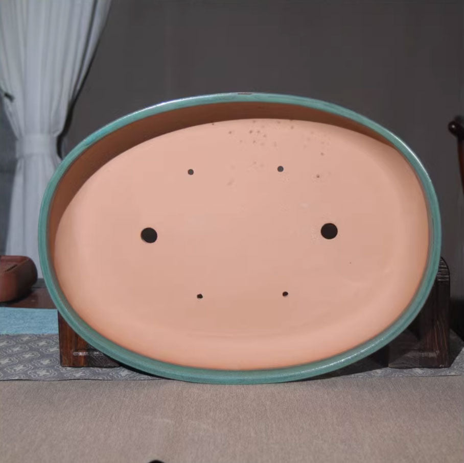 17.3" (44cm) Large Glazed Oval Classic Green Bonsai Forest Pot Inner View