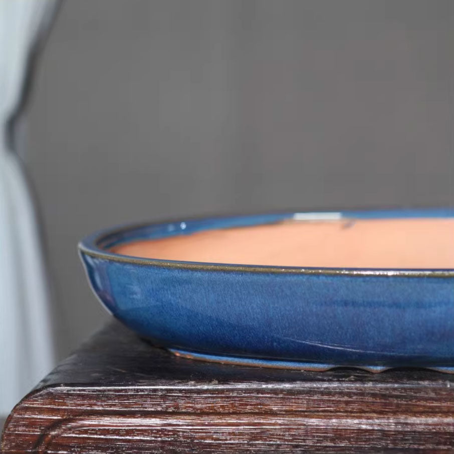 17.3" (44cm) Large Glazed Oval Traditional Handmade Bonsai Forest Pot Close Shot