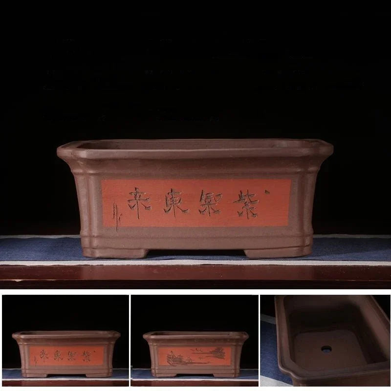 17.3" (44cm) Large Traditional Yixing Clay Handmade Deep Bonsai Pots Red Color