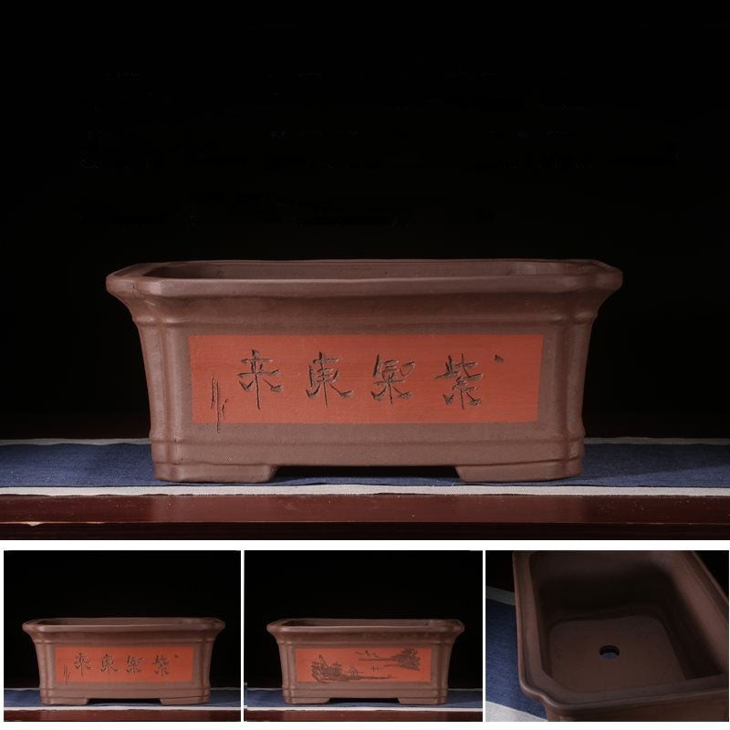 17.3" (44cm) Large Traditional Yixing Clay Handmade Deep Bonsai Pots Red Color