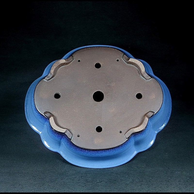 17.3 Inch (44cm) Large Lotus-Shaped Handmade Blue-Glazed Bonsai Pot Bottom View