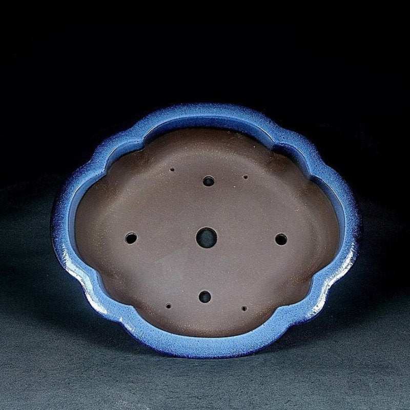 17.3 Inch (44cm) Large Lotus-Shaped Handmade Blue-Glazed Bonsai Pot Inner View