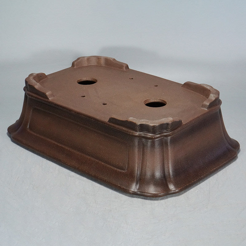 17.3 inch (44cm) Extra Large Rectangular Scalloped Cornered Unglazed Bonsai Pot Bottom View