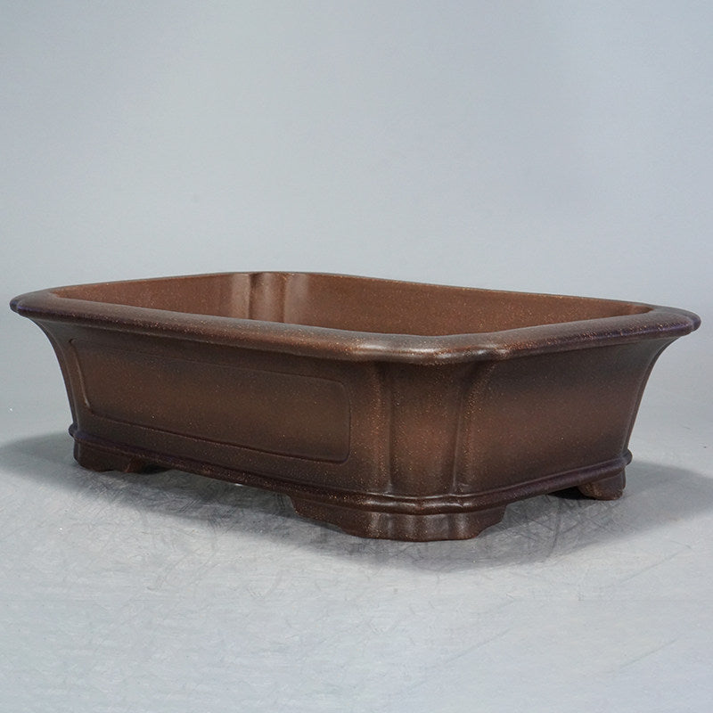 17.3 inch (44cm) Extra Large Rectangular Scalloped Cornered Unglazed Bonsai Pot Corner View