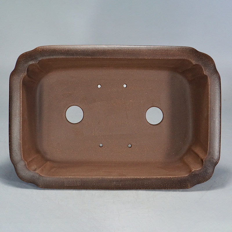 17.3 inch (44cm) Extra Large Rectangular Scalloped Cornered Unglazed Bonsai Pot Inner View