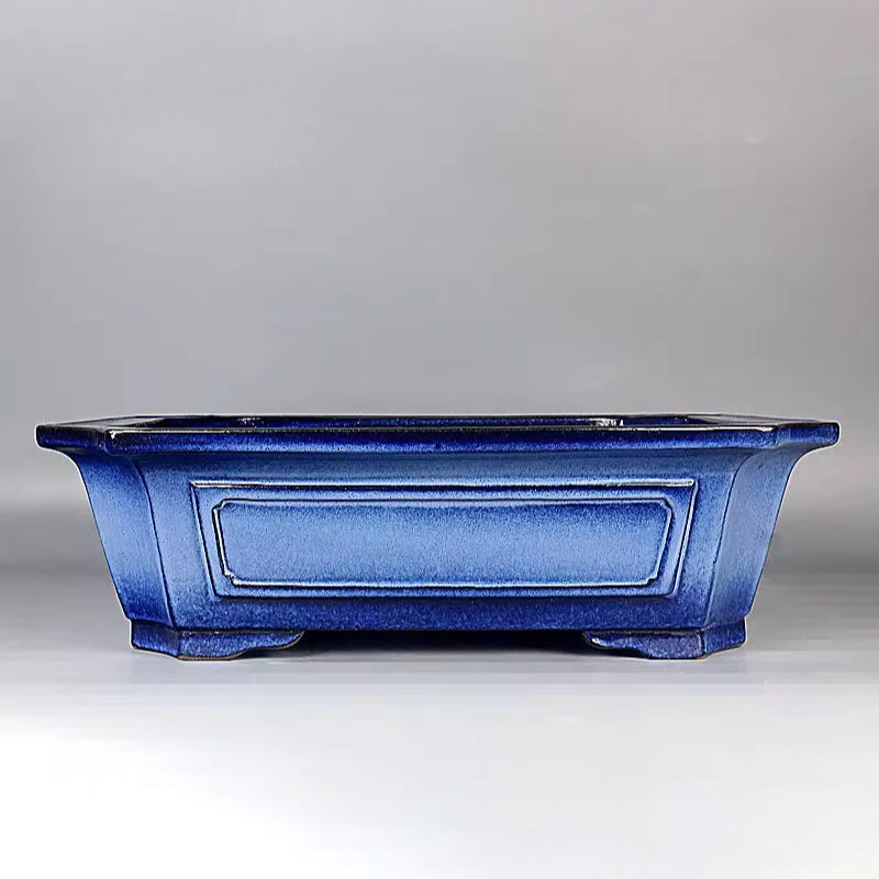 17.3 inch (44cm) Large Corner-Cut Rectangle Dual Tone Blue Glaze Bonsai Pot